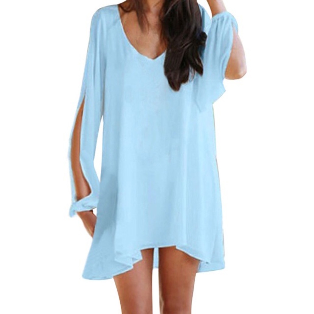 Slit arm, flowy baby blue dress